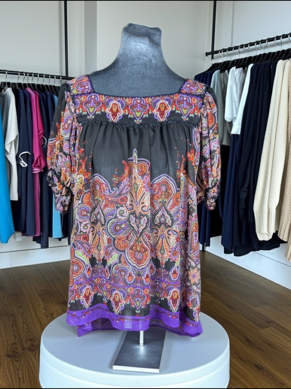 ECI New York Blouse Women’s XL‎ Multi Color Boho Babydoll
